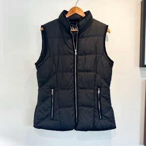 Black Quilted Puffer Vest with Stand Collar